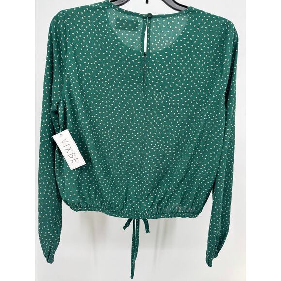 Vixbe Womens Round Neck Cropped Blouse Keyhole Back Long Sleeve Size S Green NWT - Picture 2 of 2